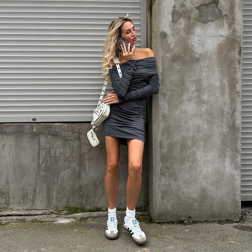 Glamor Off Shoulder Dress Grey