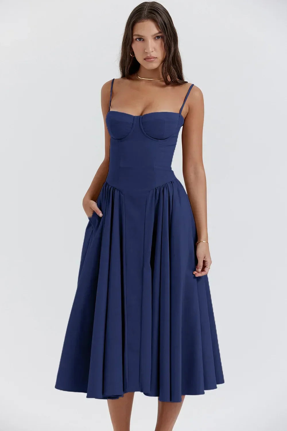 Milagros Premium Sleeveless Midi Dress with a Corset Fit Elevated Occasion Wear