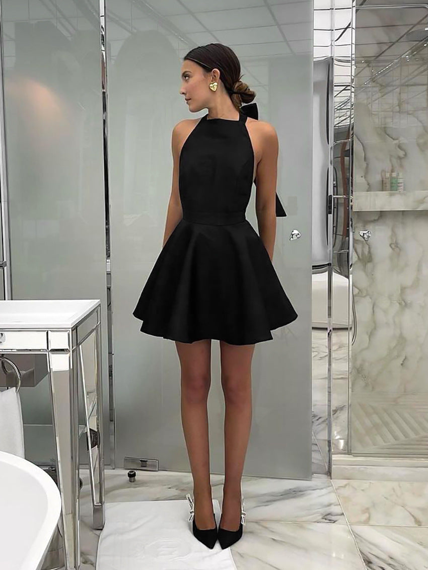 Bow Gate Mini Dress Black