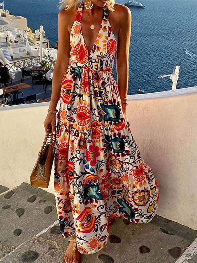 Romantic Halter Sleeveless Maxi Dress