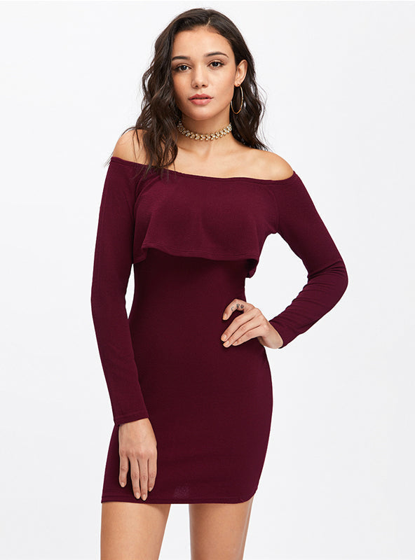 Womens Long Sleeve Mini Dress For Autumn And Winter Party Dresses-L