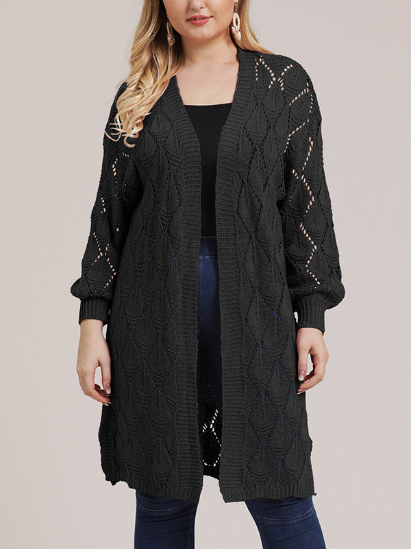 Open Front Pointelle Knit Long Sleeve Longline Cardigan