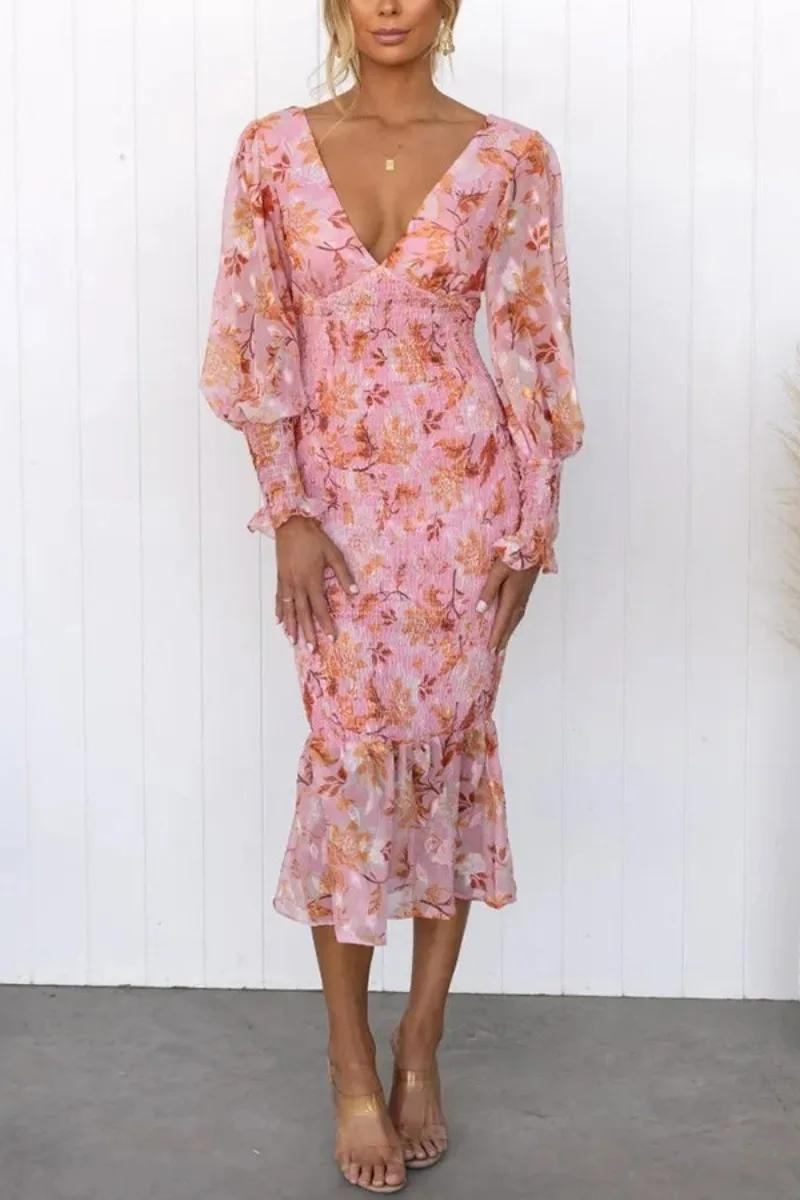 Rafaela Aesthetic Floral Print Midi Dress Elevated Occasion Wear