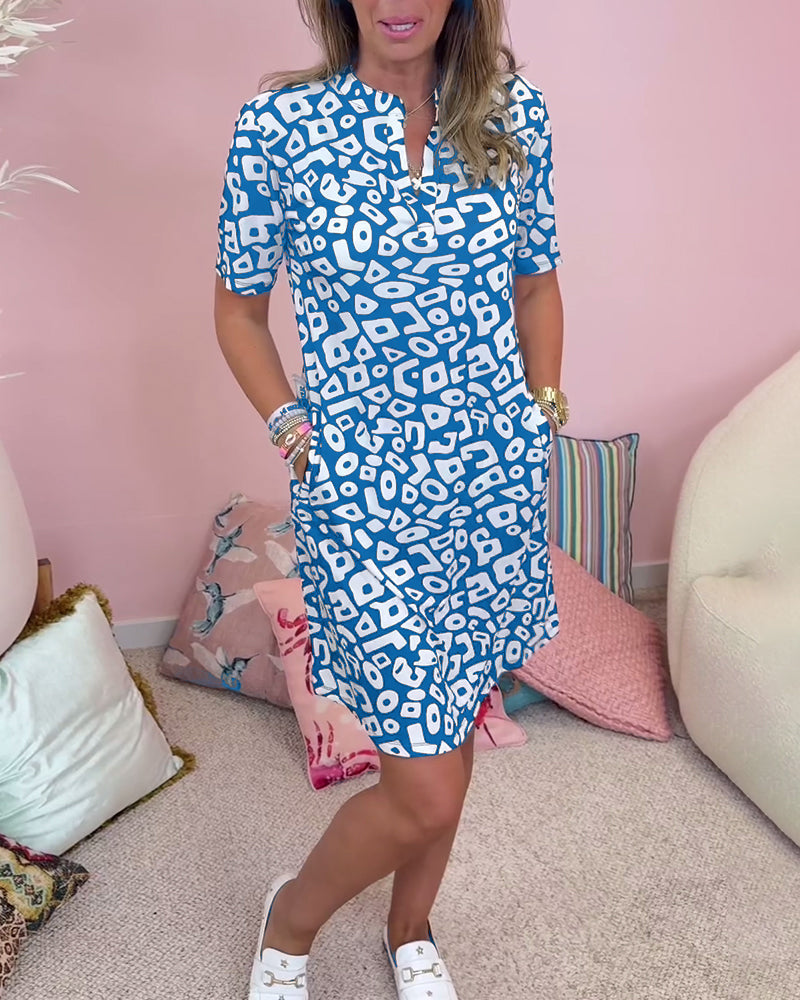 Ramona Boutique Printed V Neck Dress with Pockets Designer Edit