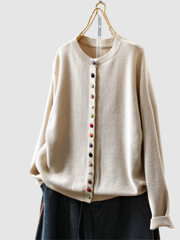 Round Neck Button Front Knit Long Sleeve Cardigan