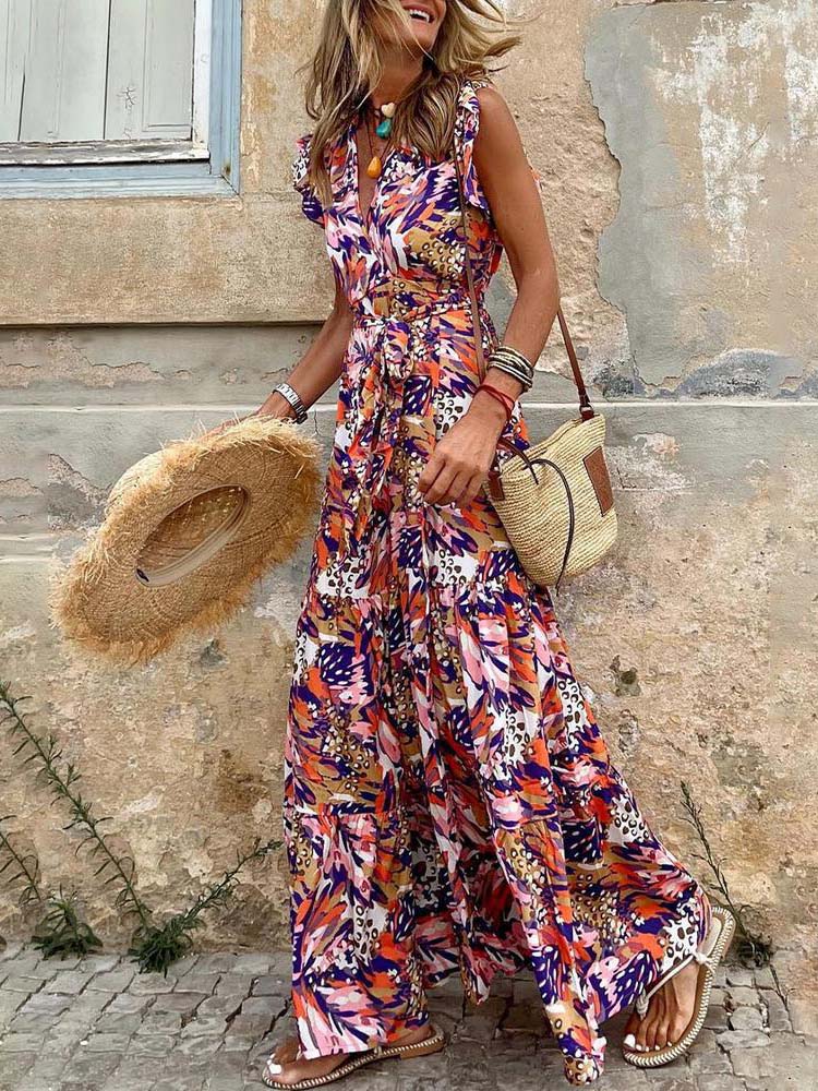 Showy Sleeveless Print Maxi Dress