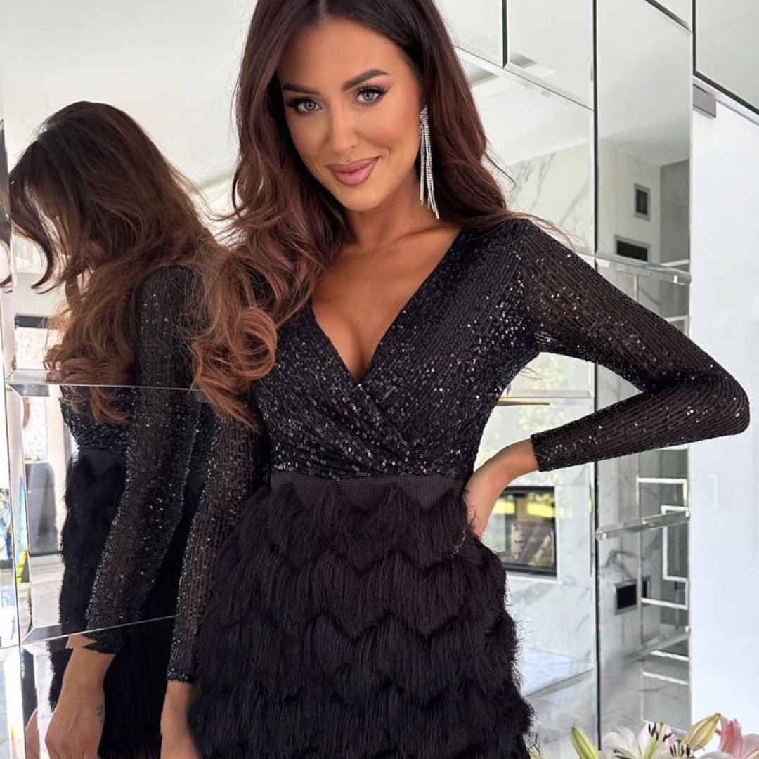 Celia Statement Sequin Dress with V Neck Chic Silhouette Collection
