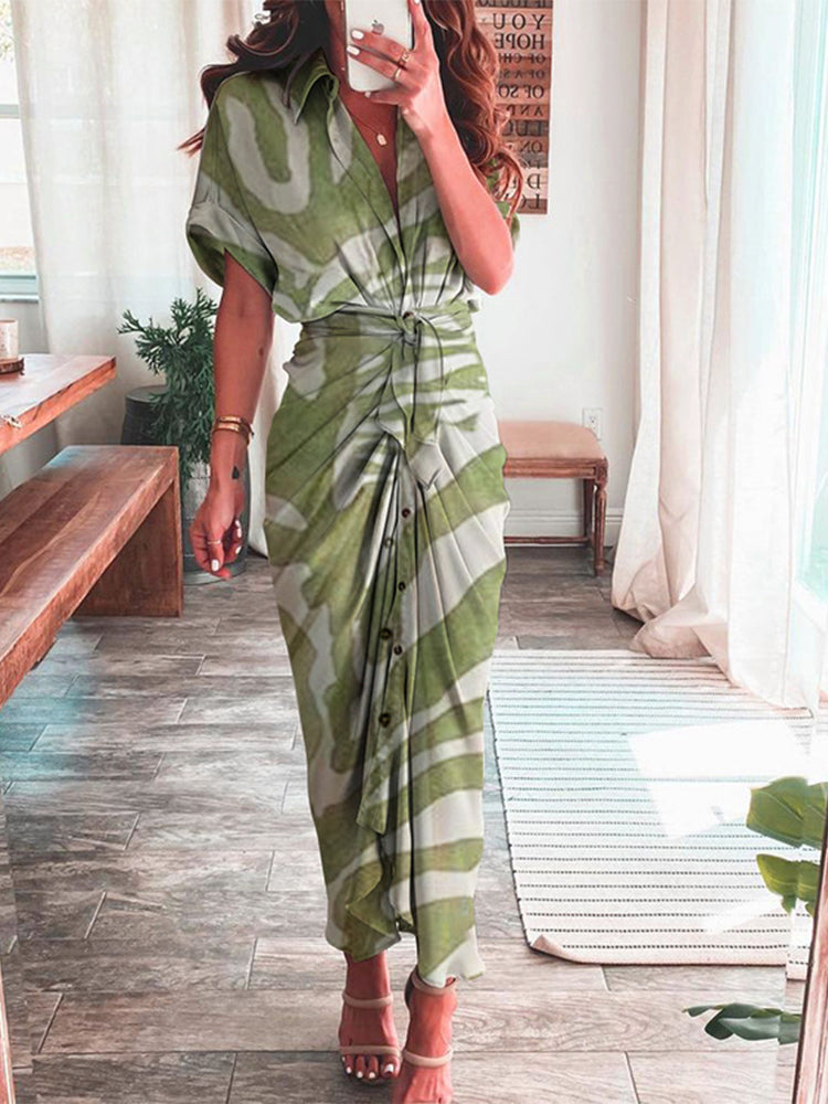 Shirt Collar Regular Fit Vacation Maxi Dress