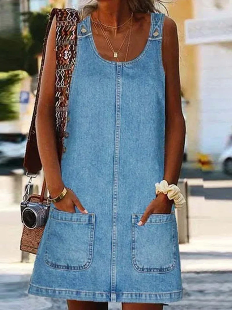 Front Pocket Denim Overall Mini Skirt