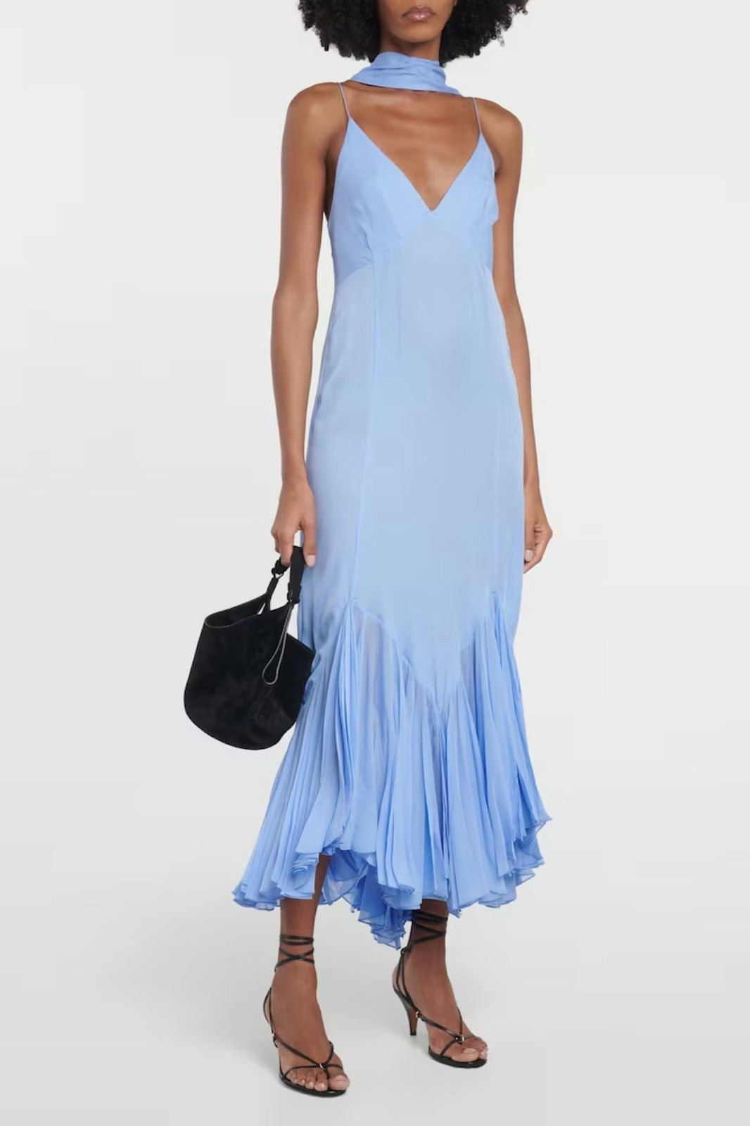 Vintage Party Midi Dress With Stole Blue