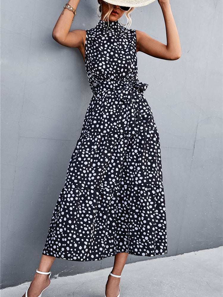Sexy Polka Dot Print Sleeveless Midi Dress
