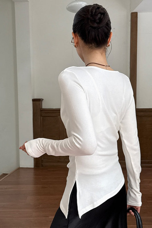 Elegant Slouchy Neck Asymmetrical Slim Base Layer