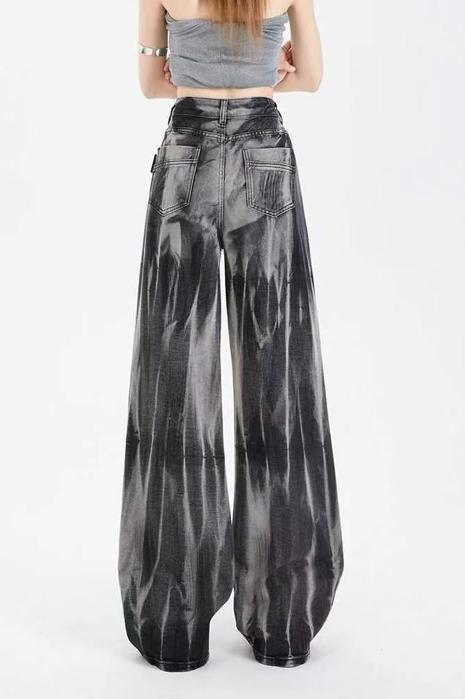 Black Tiedye Wideleg Jeans