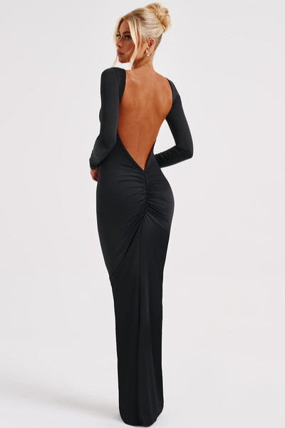 Long Sleeve Backless Bodycon With Side Slit Dress 16