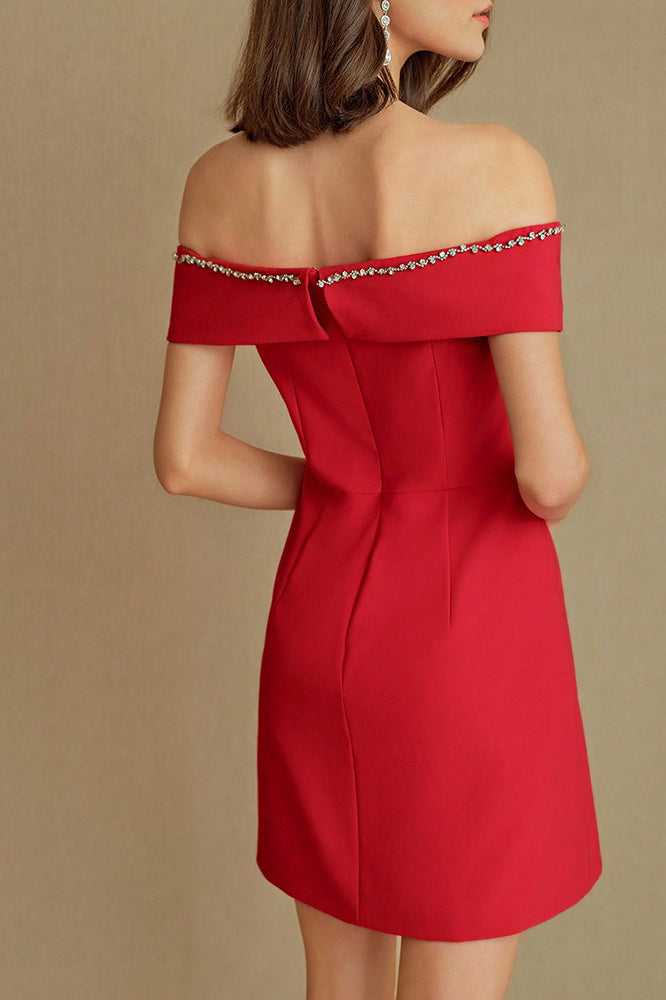 Red Off Shoulder Butterfly Embellished Bodycon Dress 3