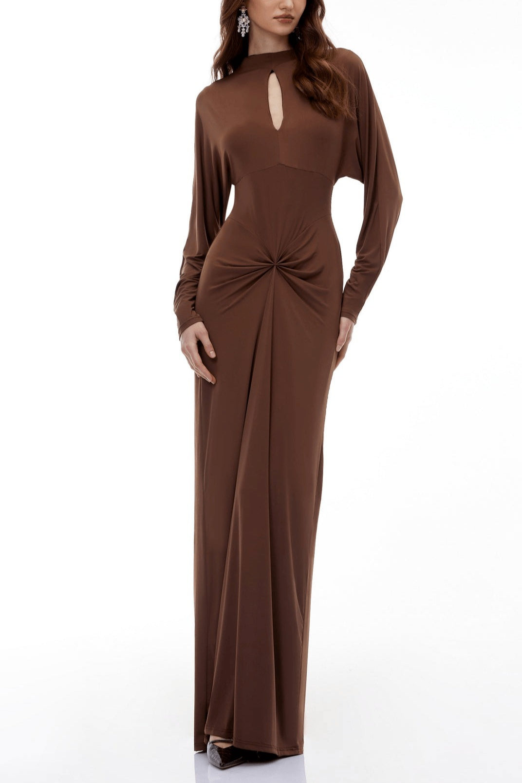 Elegant Fitted Simple Mock Neck Long Sleeve Party Dress