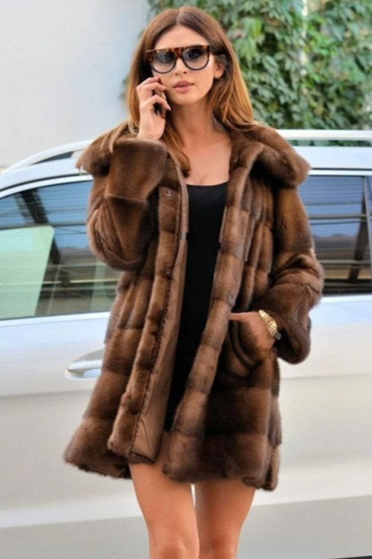 Faux Mink Fur Hooded Mid-Length Plus Size Loose Coat