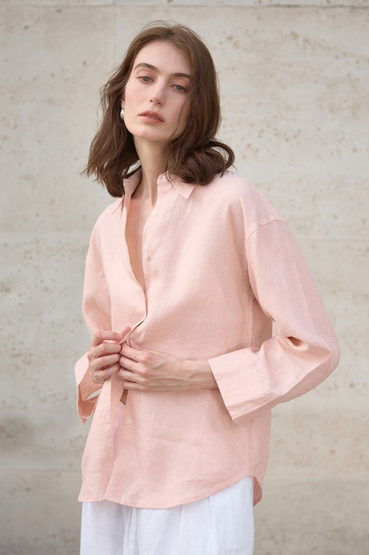 Linen Solid Button Down Blouse