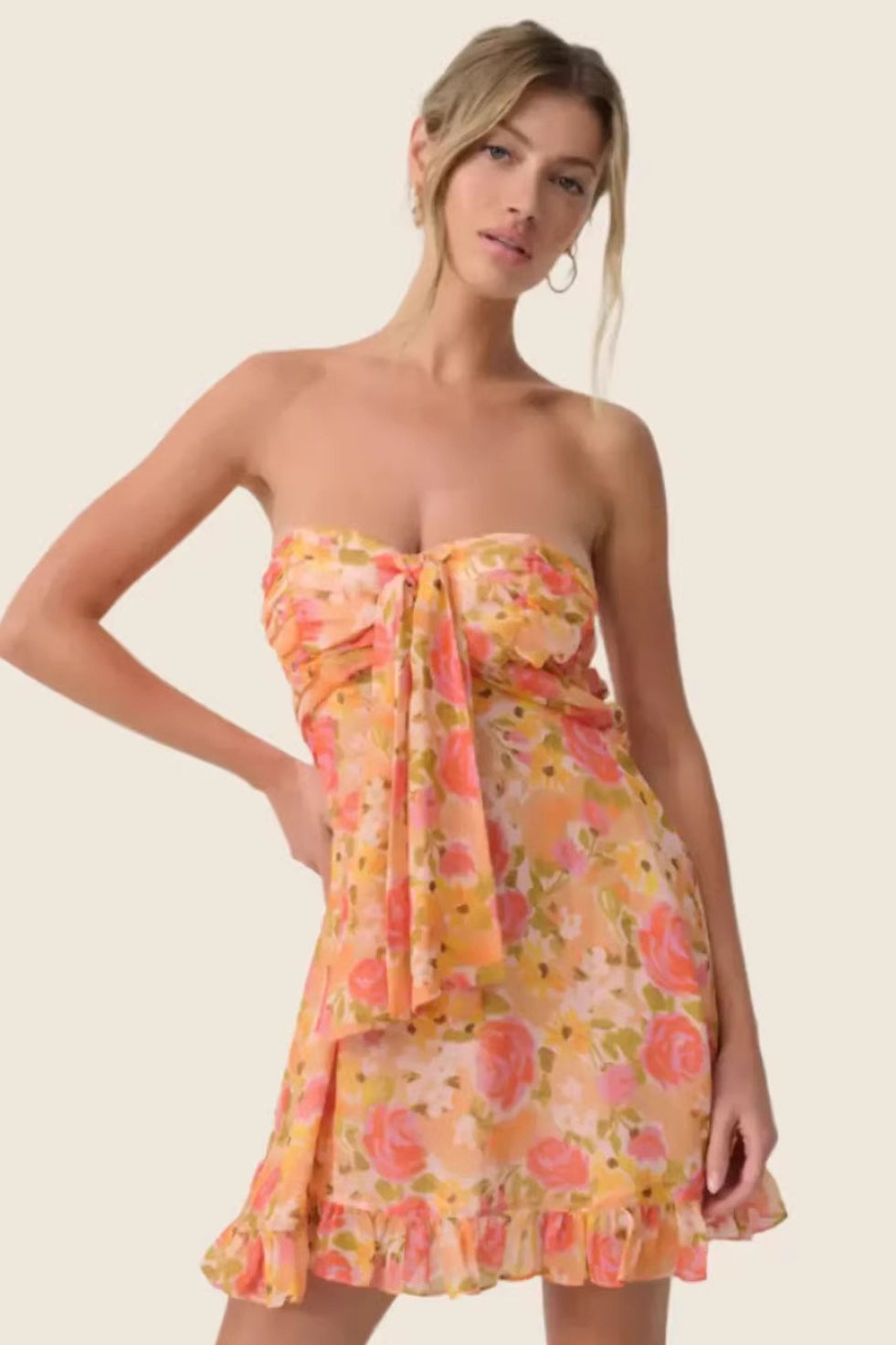 Elegant Chiffon Ruffle Tube Top Waist Floral Dress