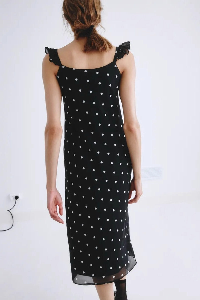 Spot Print Tulle Bodycon Midi Slip Dress