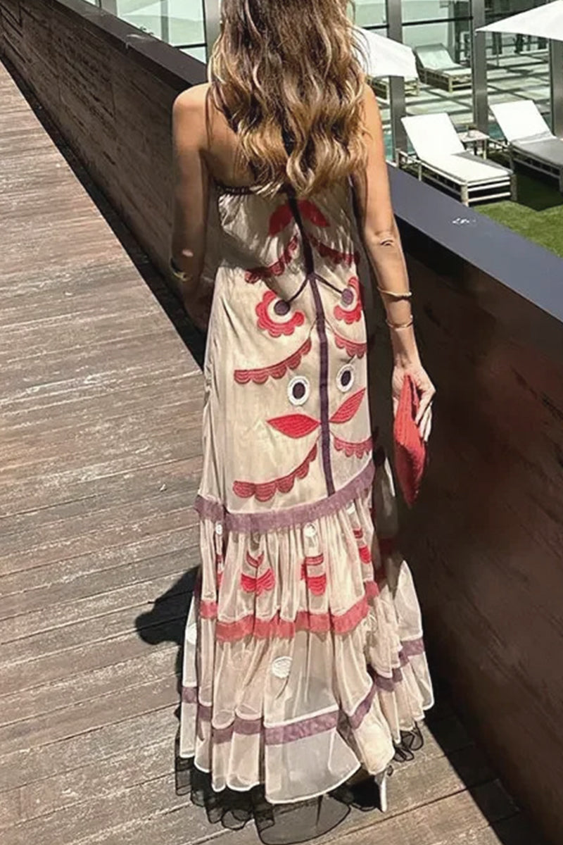 Camila Exclusive Vintage Style Patchwork Sling Dresses with Geometric Print Elevated Occasion Wear