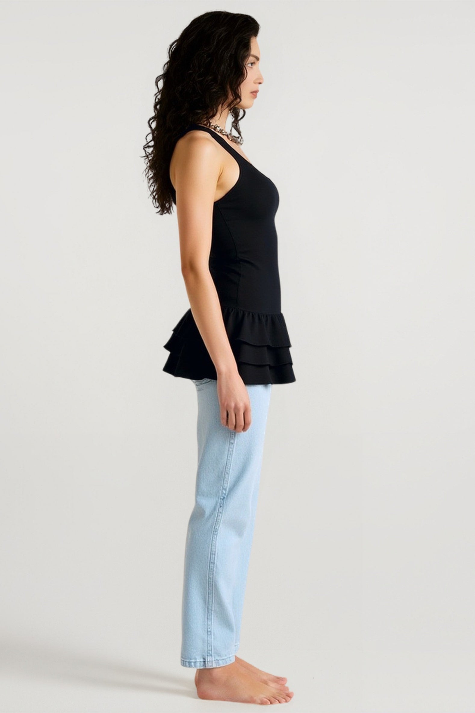 Black tiered hem cami top