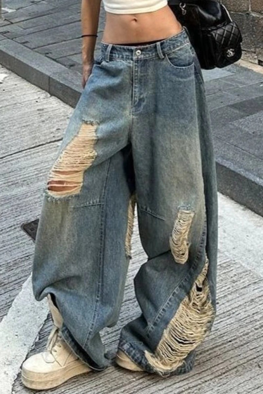 Ripped WideLeg Floor Jeans