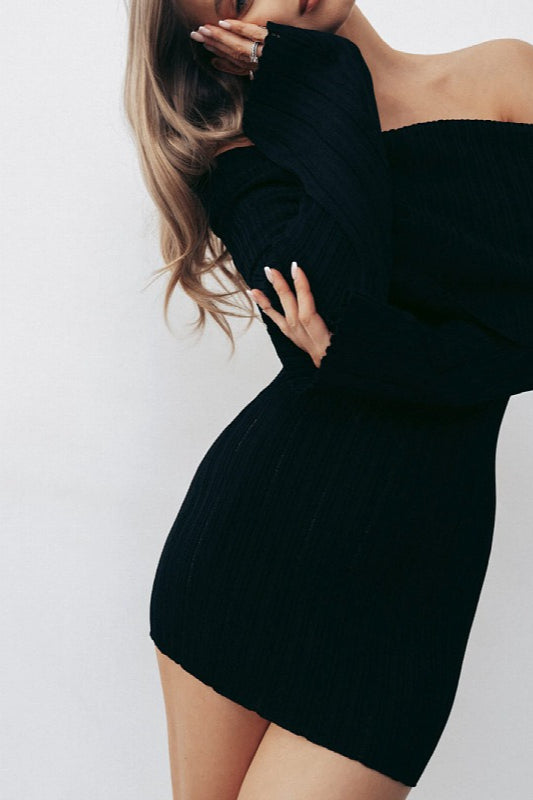 OffShoulder LongSleeve Bodycon Mini Sweater Dress