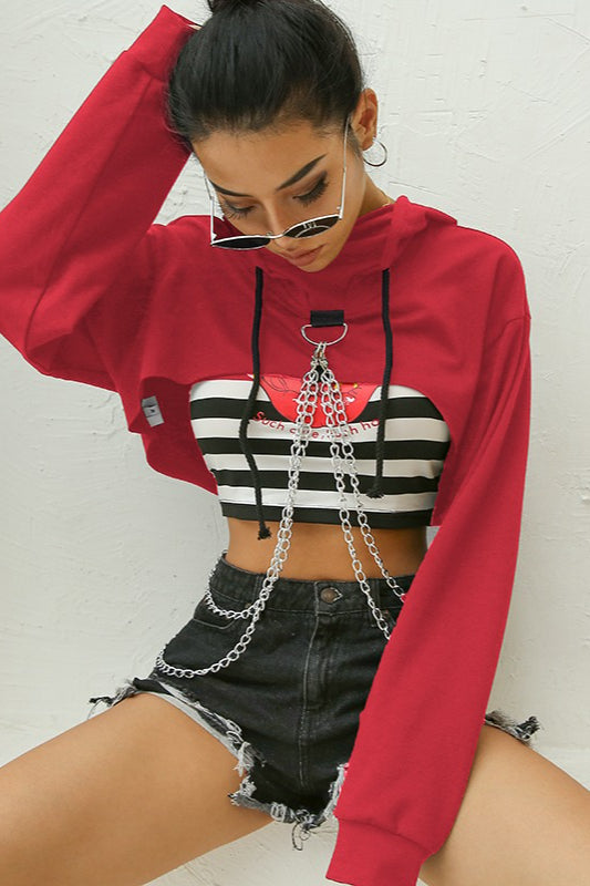 Short Chain Panel Loose Hoodie