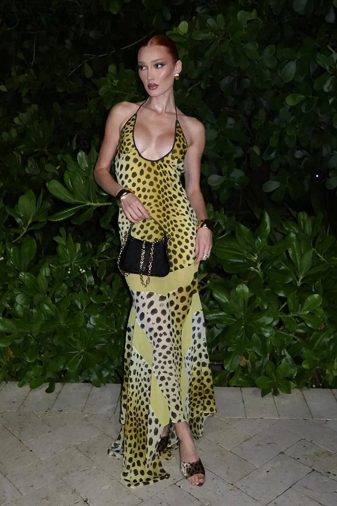 Sexy Leopard Print Two Way Wear Halter Maxi Dress