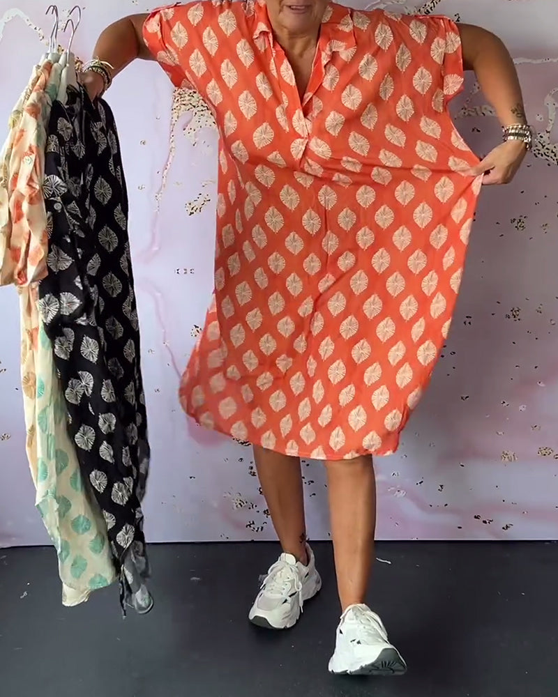 Loose lapel printed shirt dress
