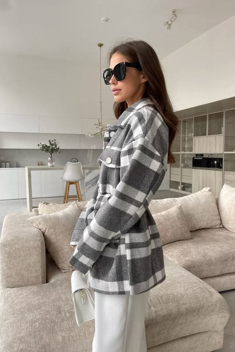 Plaid Mid-Length Wool Coat