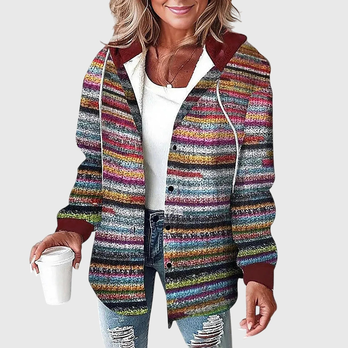Hooded Plaid Flannel Drawstring Button Front Jacket