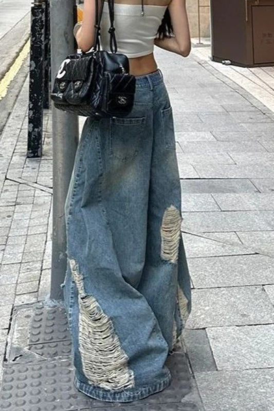 Ripped WideLeg Floor Jeans