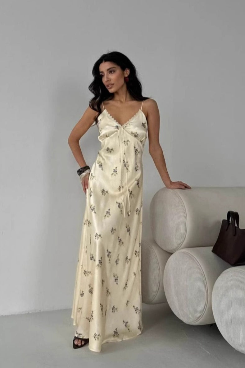Spaghetti Strap Long Slim Floral Dress