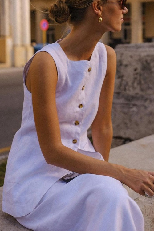 White Square Neck Sleeveless Vest Skirt Work Set