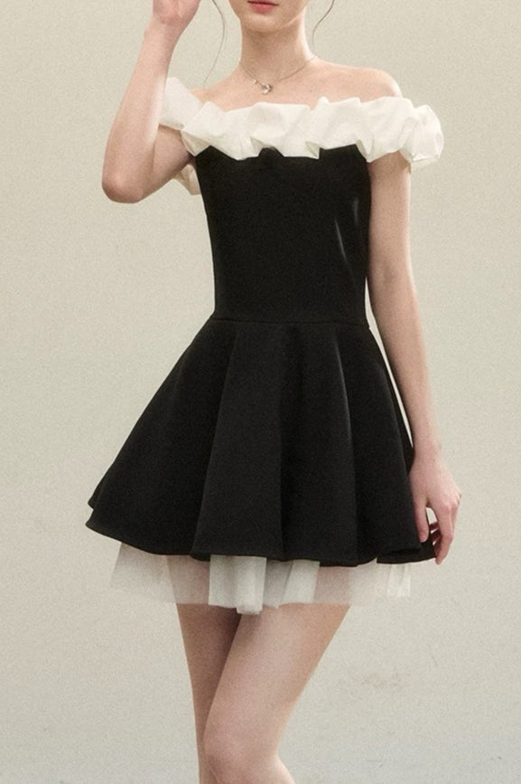 Black Ballet Neck Colorblock Mini Dress 2