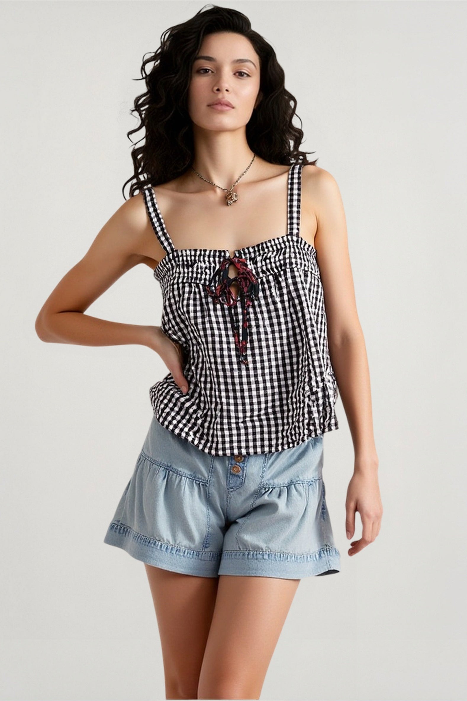 Plaid panel sexy cami top