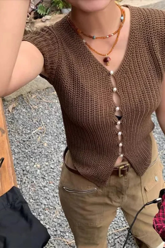 Knitted VNeck Cropped Cardigan