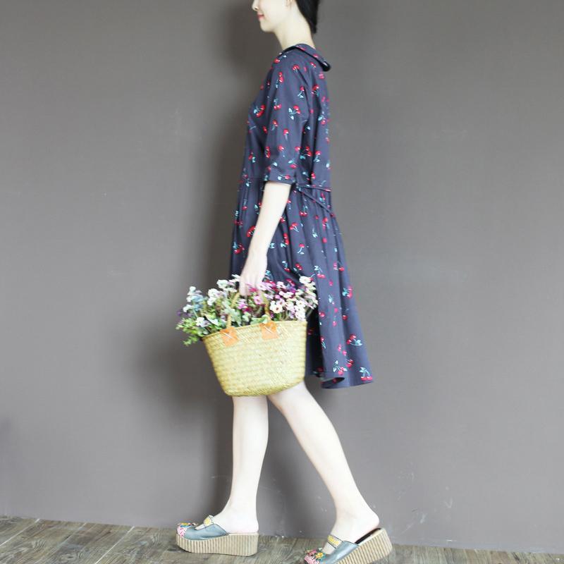 Navy half sleeve cotton sundress short summer dresses