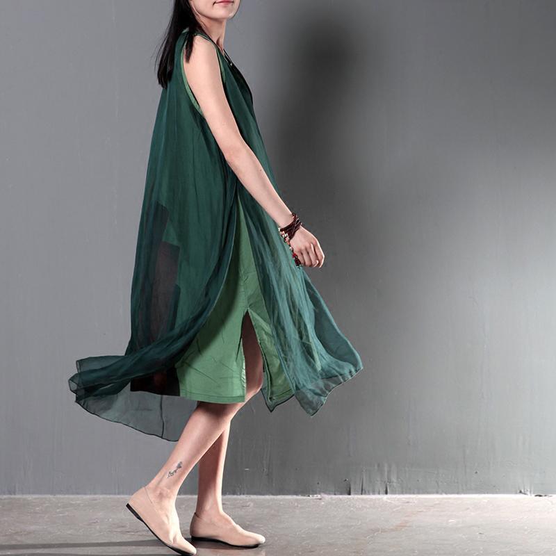 New linen dresses for summer layered silk flown sundresses long casual maxi dresses tea green