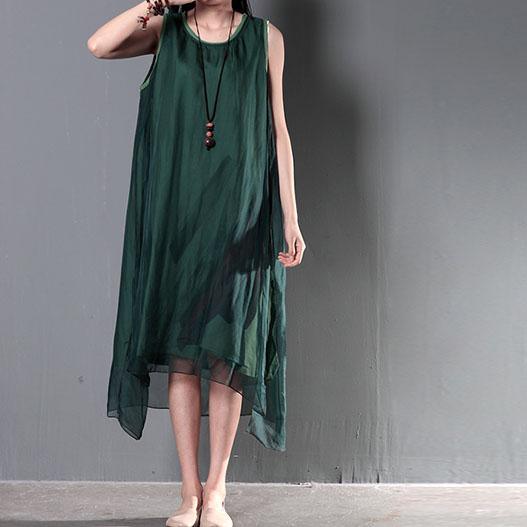 New linen dresses for summer layered silk flown sundresses long casual maxi dresses tea green