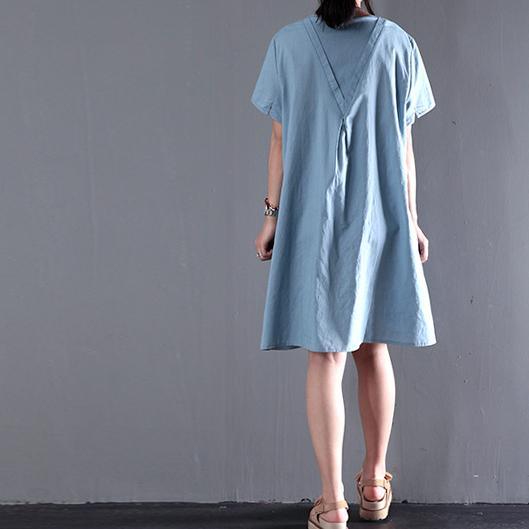 blue short sleeve sundress Appliques summer blouse holiday shift dresses