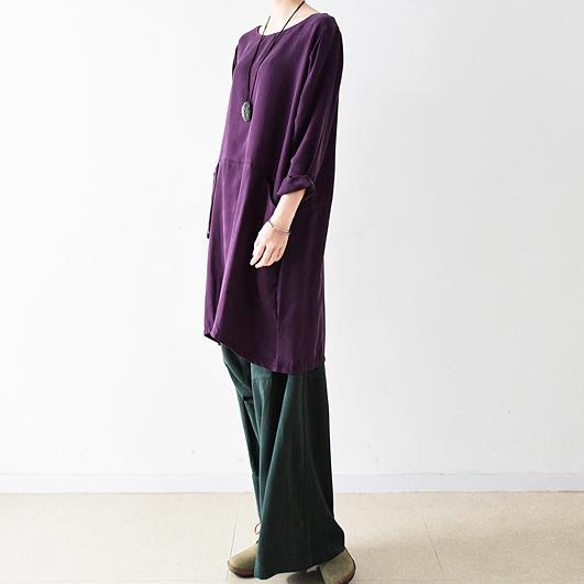 fall purple long sleeve silk dress plus size shift dresses