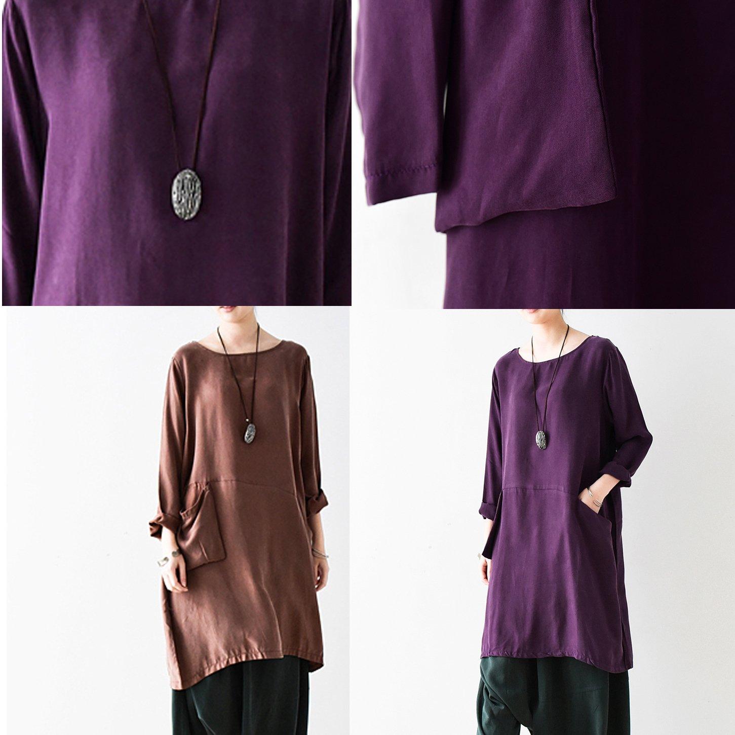 fall purple long sleeve silk dress plus size shift dresses