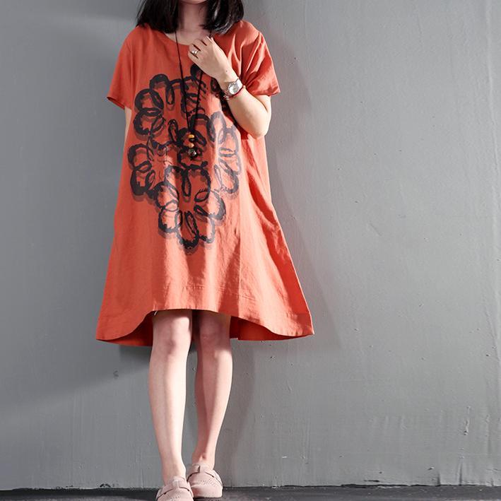 red oversize print summer dresses short sleeve sundress short caftan