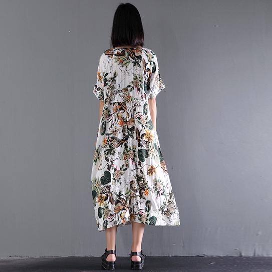 New Summer Maxi Dress Print Linen Dresses Plus Size Sundress