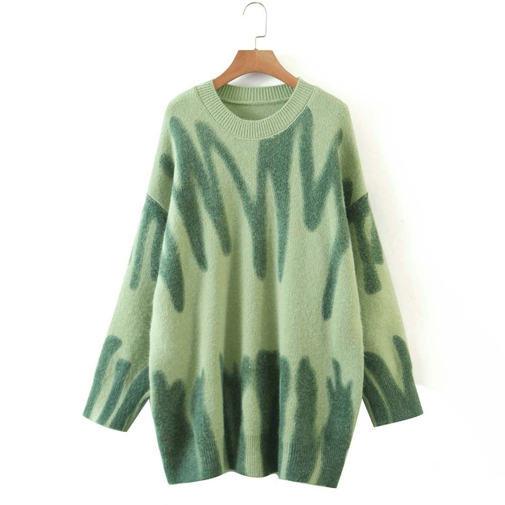 Abstract Print Crew Neck Long Sleeve Oversized Knit Sweater