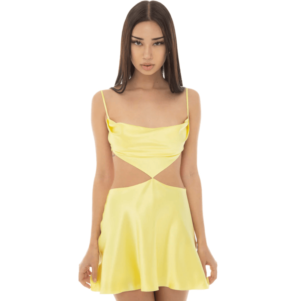 Cowl Neck Spaghetti Strap Backless Satin Slip Mini Dress