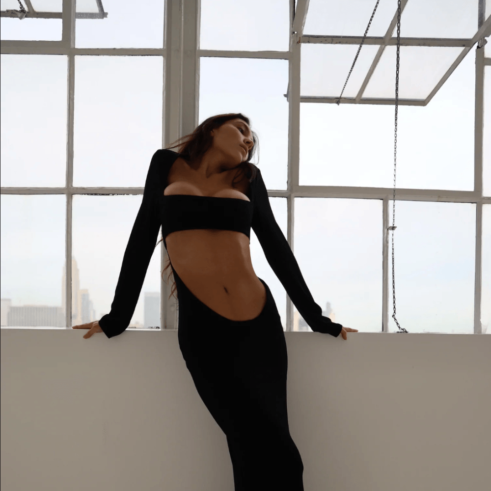 Black Square Neck Long Sleeve Cutout Bodycon Mermaid Maxi Dress